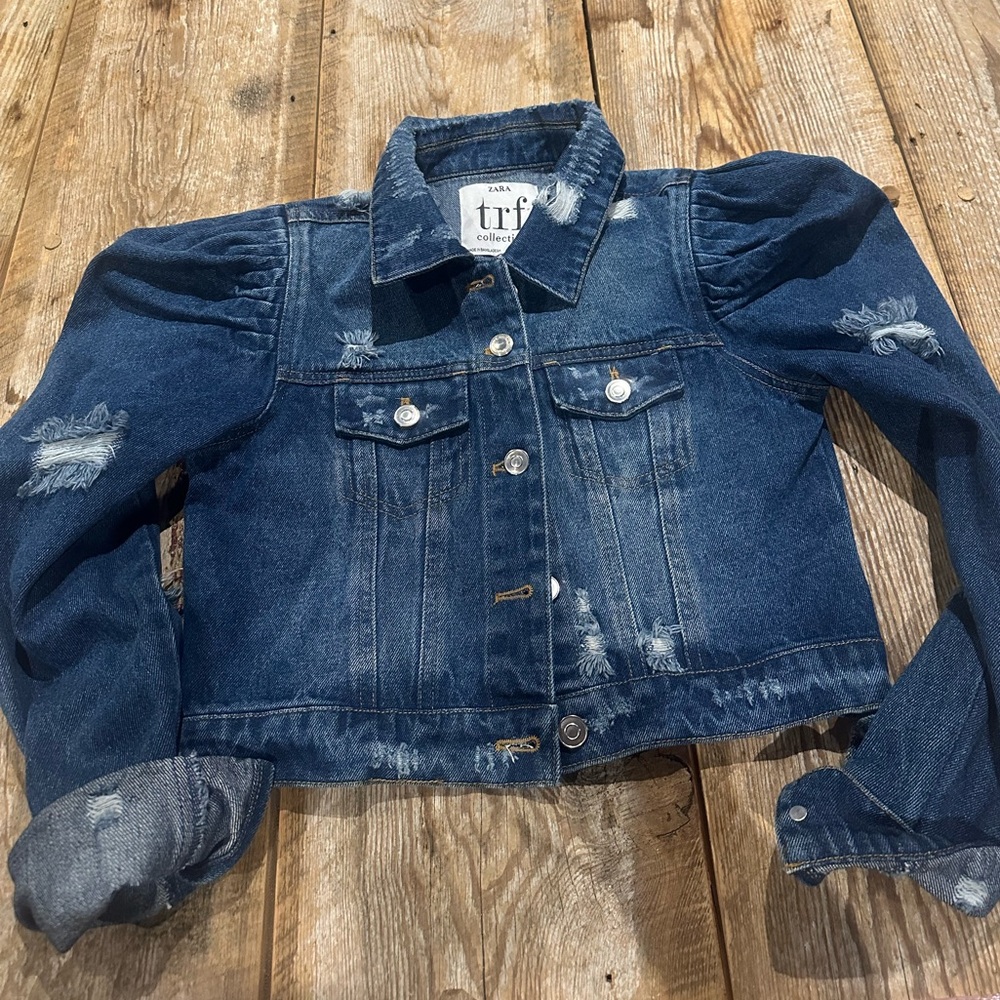 NanaMacs Blue Distressed Bomber Jacket